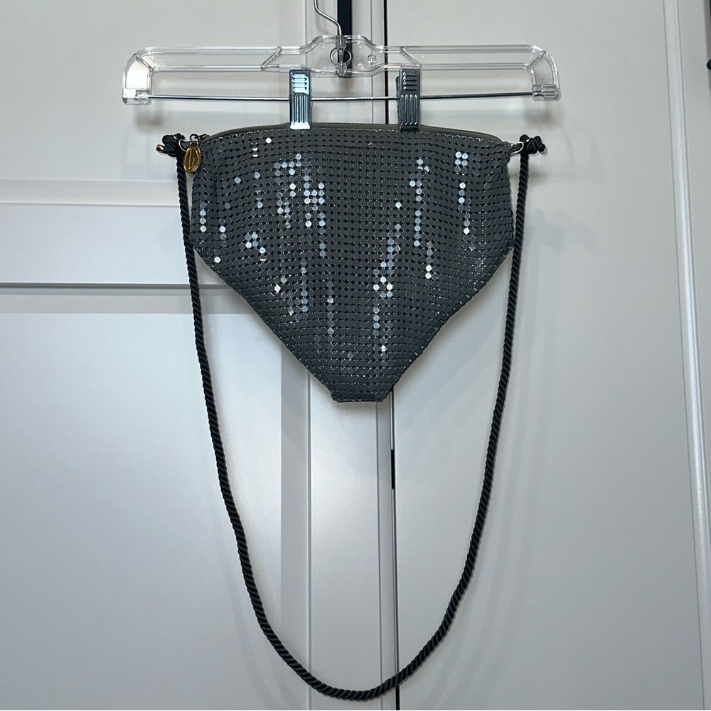 Rare Vintage Glomesh Gray Sequin Crossbody Bag with gold accents
